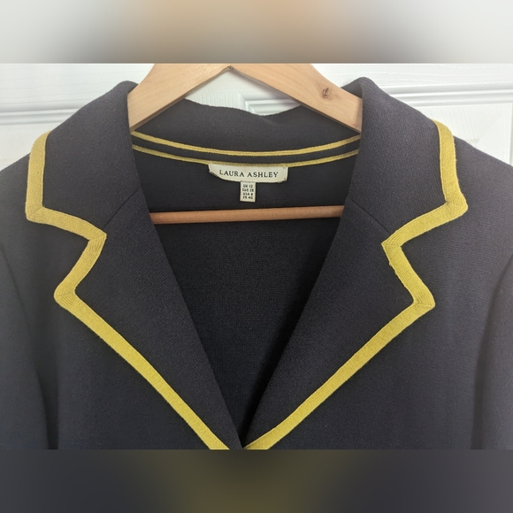 Laura Ashley Navy Mustard Blazer 100% Cotton Size 12 - Picture 10 of 11
